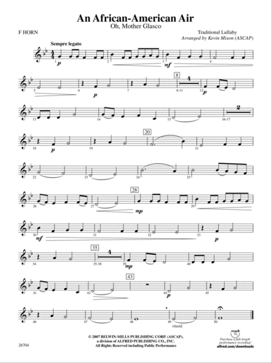 An African-American Air: 1st F Horn Concert Band scores gallery preview page 1