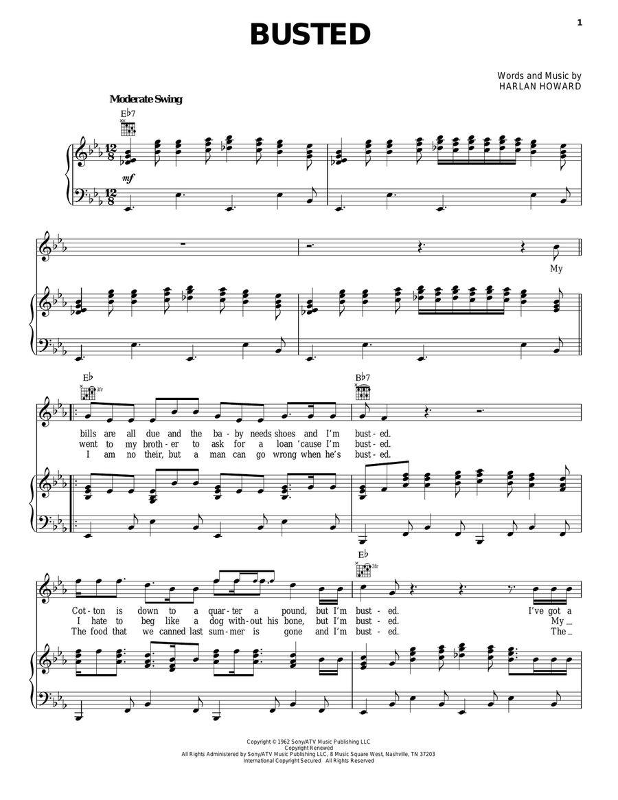 Busted Busted Piano, Vocal, Guitar scores gallery preview page 1
