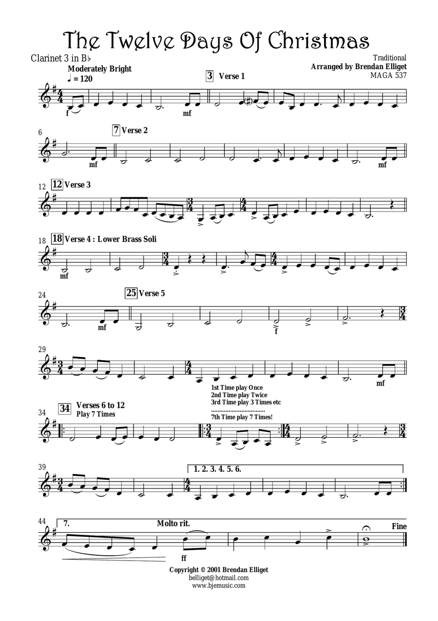 The Twelve Days of Christmas - Concert Band Score and Parts PDF Concert Band scores gallery preview page 6