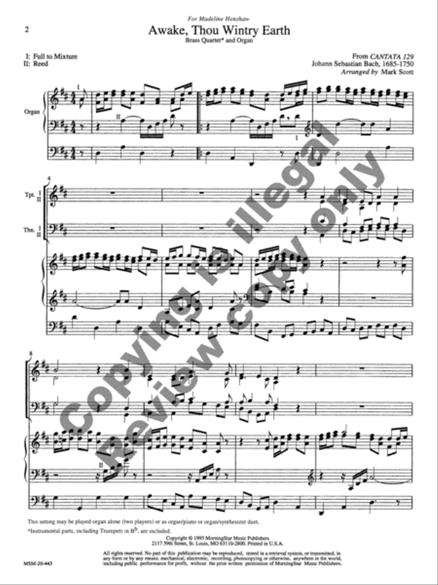 Awake, Thou Wintry Earth Organ scores gallery preview page 2