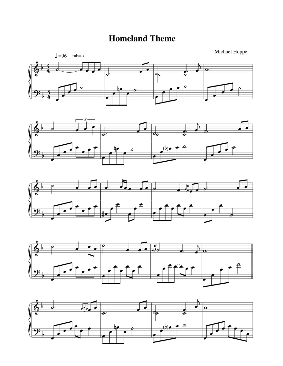 Homeland Theme Piano Solo scores gallery preview page 1