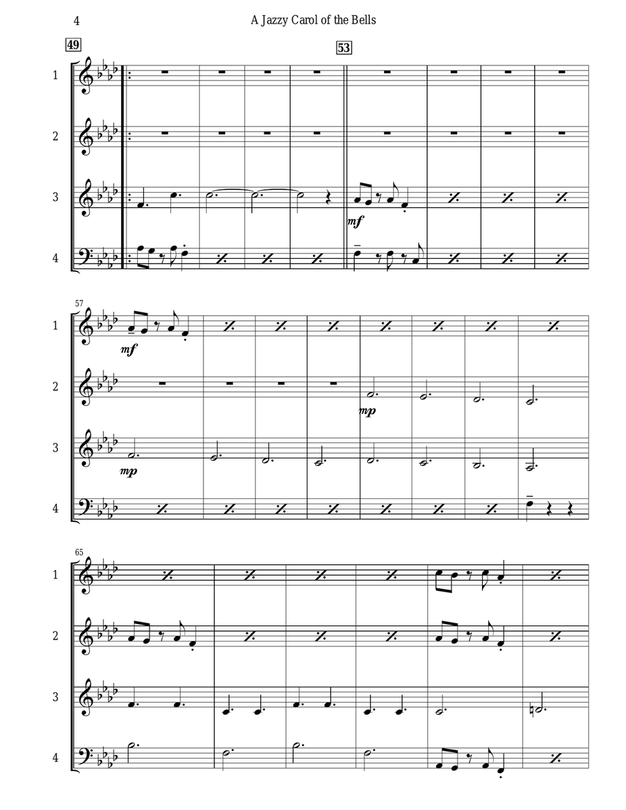 Carol of the Bells (Jazz Waltz for Quartet or Trio) Small Ensemble scores gallery preview page 5