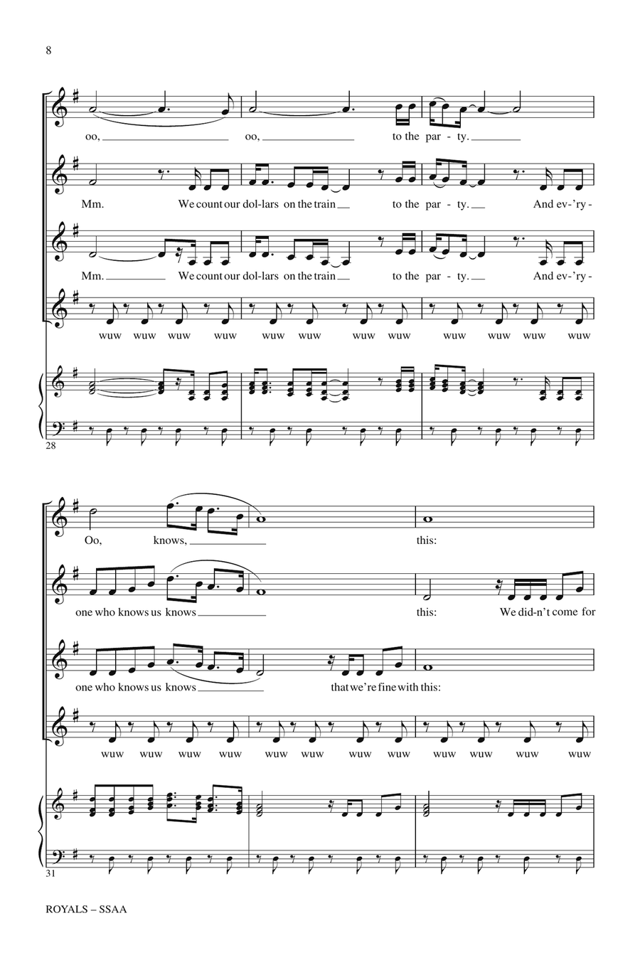 Royals (arr. Deke Sharon) SSA scores gallery preview page 7