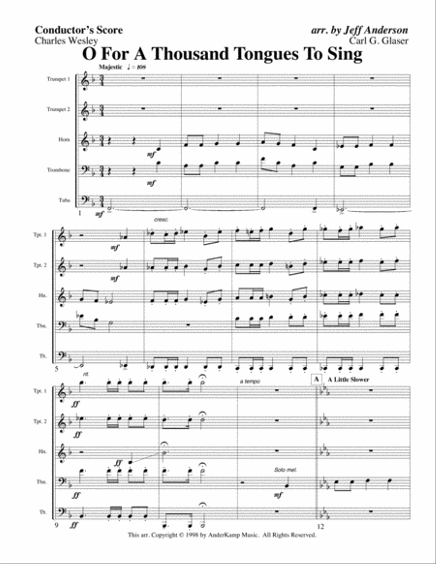 Oh For a Thousand Tongues to Sing for Brass Quintet Brass Quintet scores gallery preview page 1