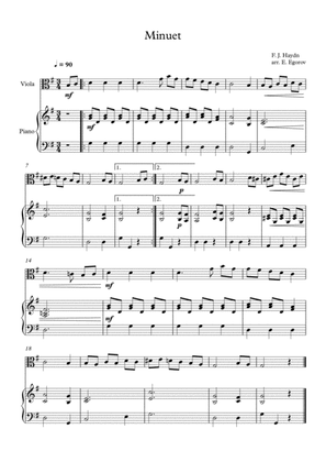 Minuet (In F Major), Franz Joseph Haydn, For Viola & Piano