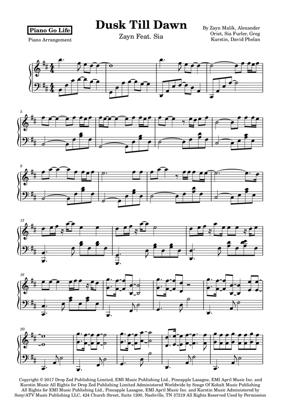 Dusk Till Dawn Dusk Till Dawn Piano Solo scores gallery preview page 1