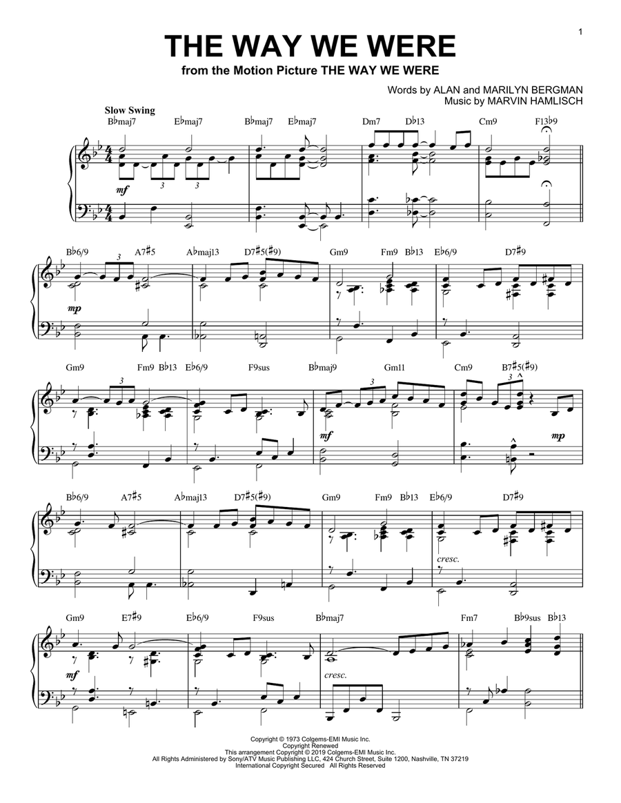 The Way We Were [Jazz version] Piano Solo scores gallery preview page 1