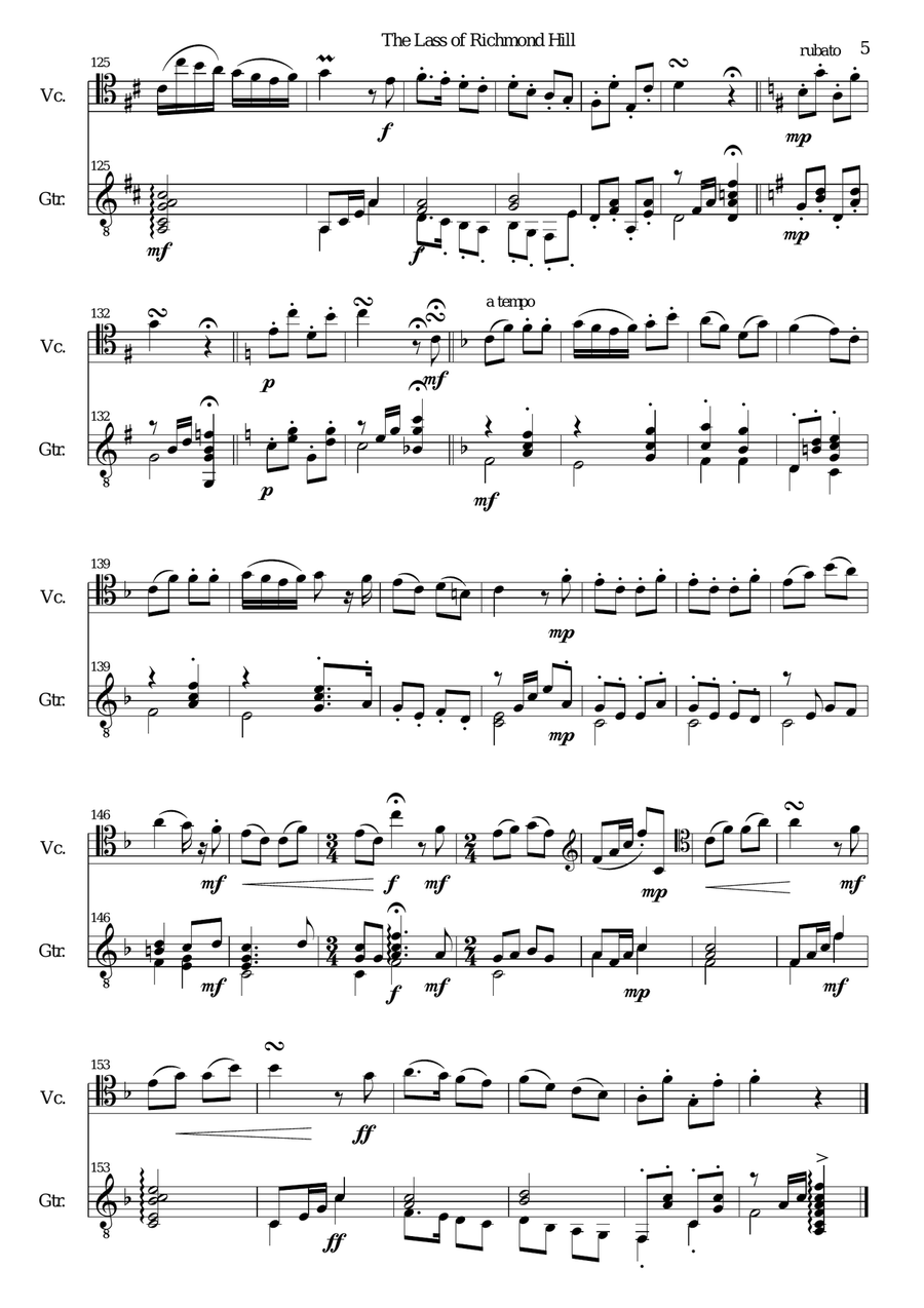 Lass of Richmond Hill for cello and guitar String Duet scores gallery preview page 5