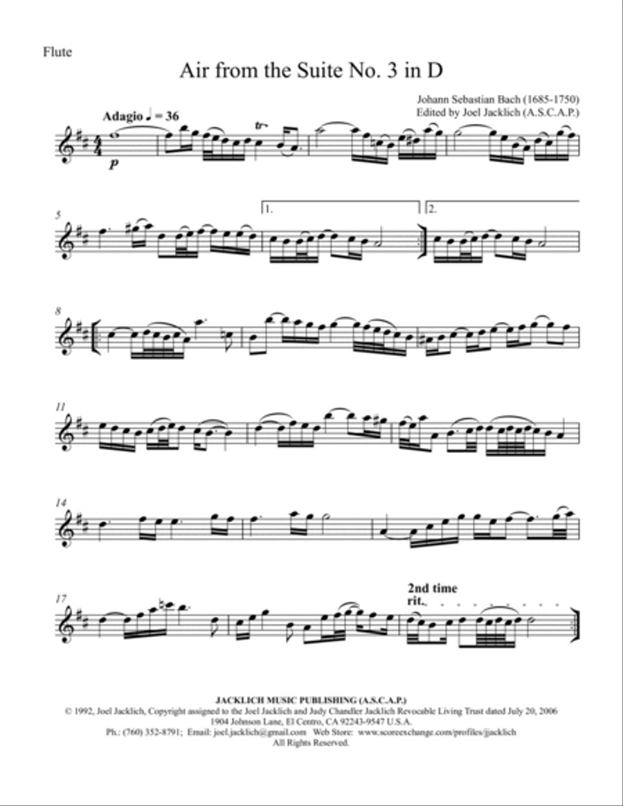 Air from the Third Orchestral Suite (Air on a G String) Chamber Music scores gallery preview page 3