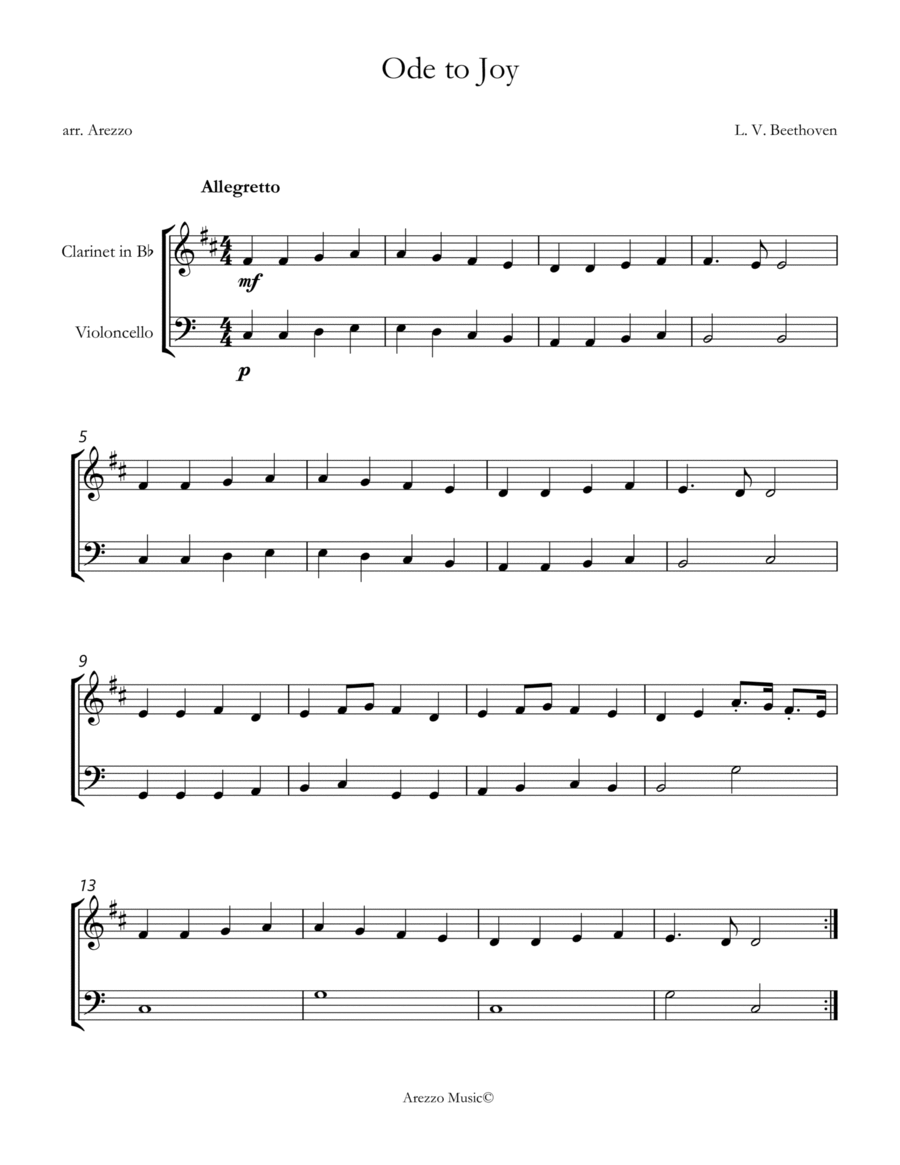 ode to joy clarinet and cello sheet music in c for beginners image number null