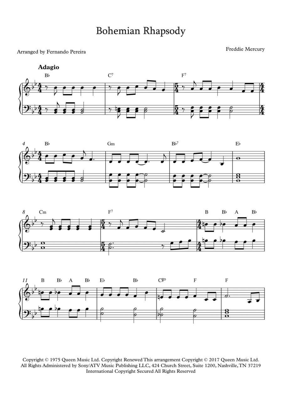 Bohemian Rhapsody Easy Piano scores gallery preview page 1