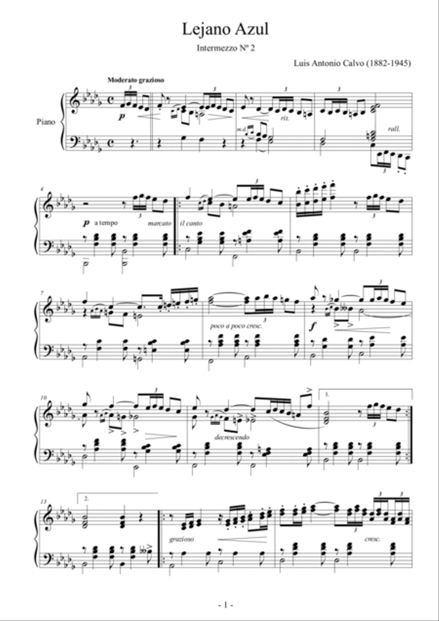 Lejano Azul (Intermezzo Nº 2) - for piano solo Piano Solo scores gallery preview page 2
