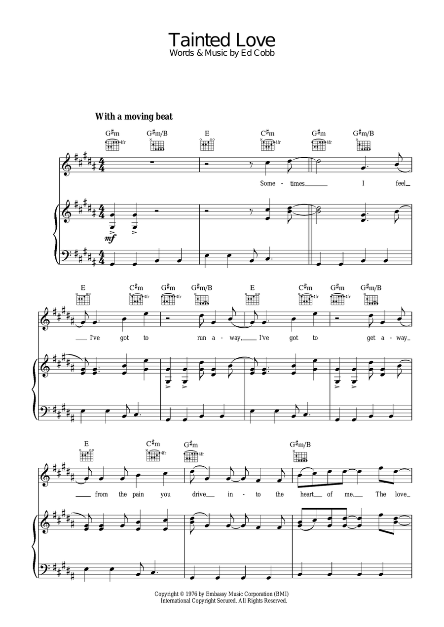 Tainted Love Tainted Love Piano, Vocal, Guitar scores gallery preview page 1