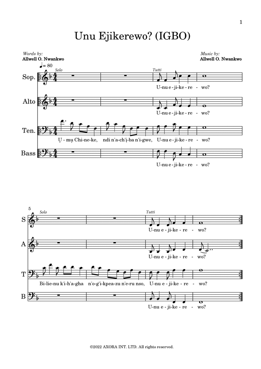 Unu Ejikerewo? (IGBO) 4-Part scores gallery preview page 1
