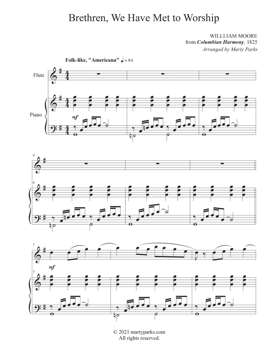 Brethren, We Have Met to Worship (Flute-Piano) Flute Solo scores gallery preview page 1