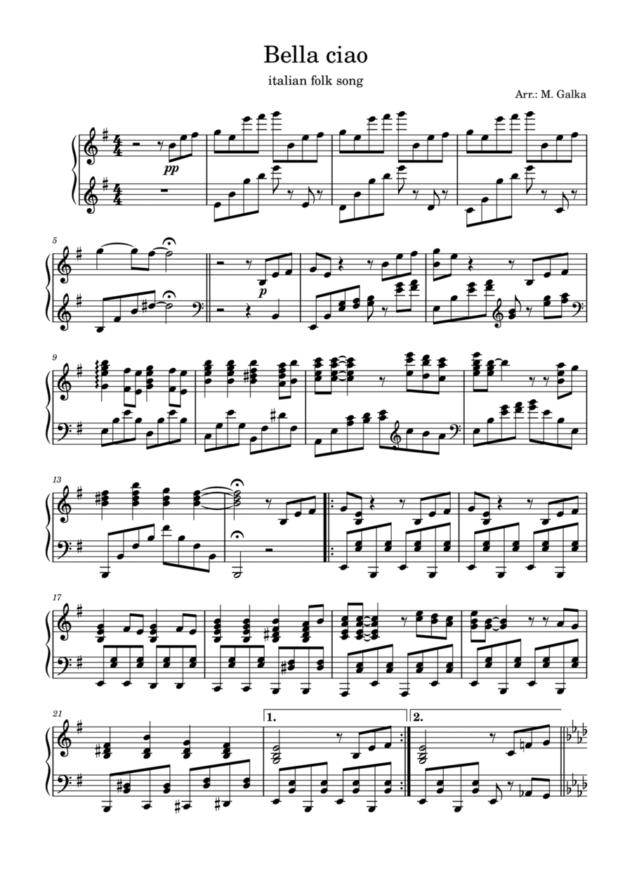 Bella Ciao Piano solo Cover Piano Solo scores gallery preview page 1
