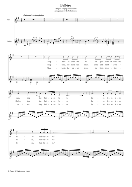 Bailero (English singing translation) for alto and guitar image number null