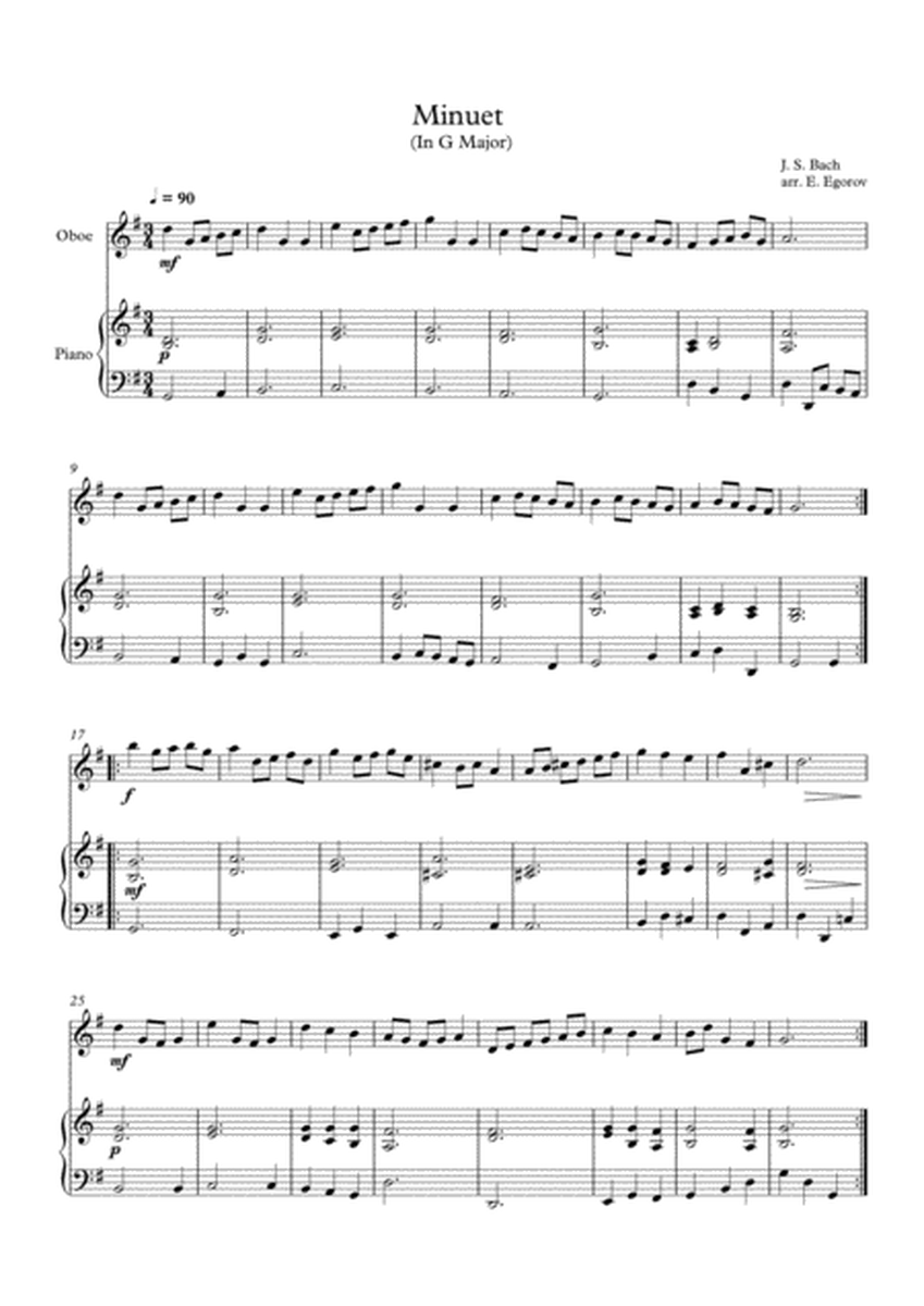 Minuet (In G Major), Johann Sebastian Bach, For Oboe & Piano image number null