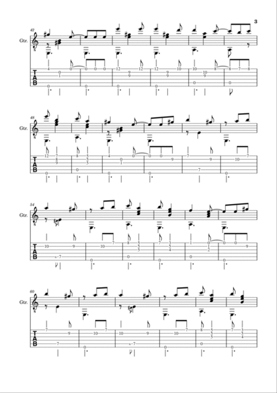 Spanish Popular Song - El Vito. Arrangement for Classical Guitar. Complete Score and Tablature. Acoustic Guitar scores gallery preview page 3
