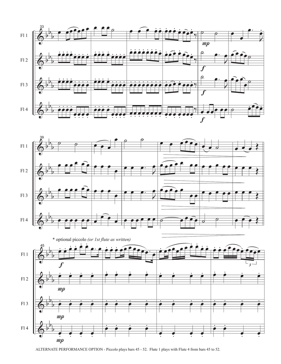 Simple Gifts/Lord of the Dance - flute quartet or choir (flute 1, 2, 3, 4 and piccolo) Woodwind Ensemble scores gallery preview page 4