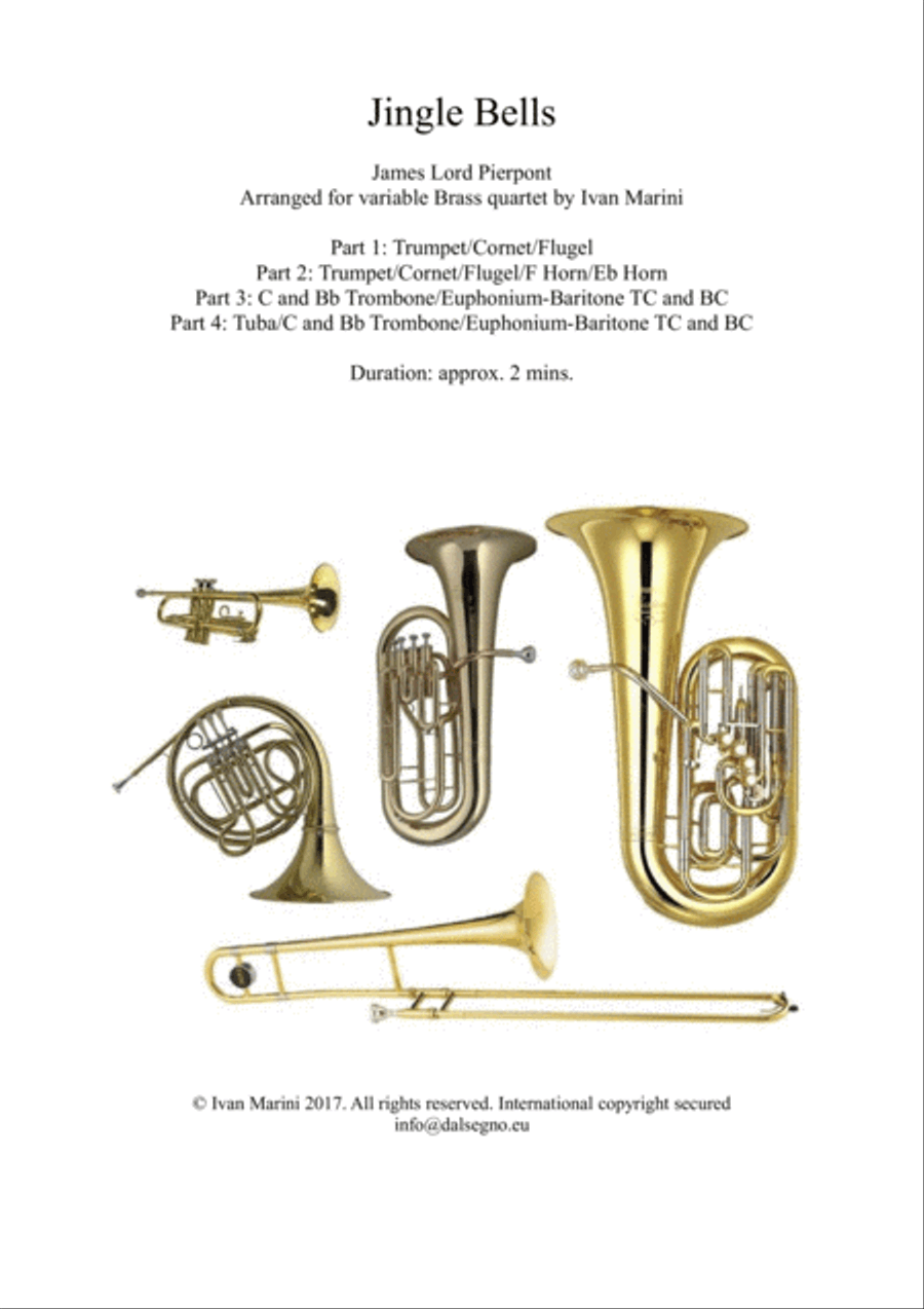JINGLE BELLS by James Pierpont - for Brass Quartet Brass Quartet scores gallery preview page 1
