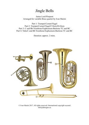 Book cover for JINGLE BELLS by James Pierpont - for Brass Quartet