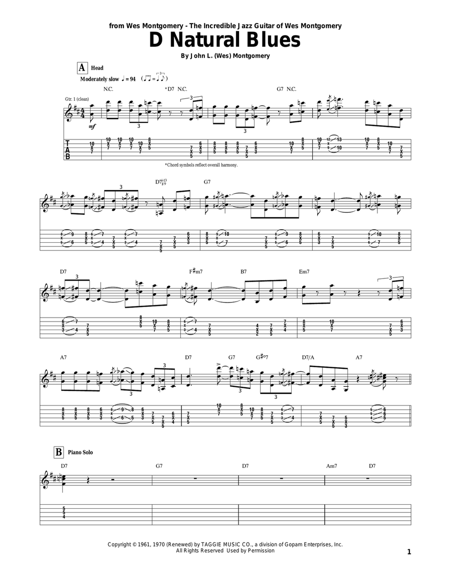 D Natural Blues Electric Guitar scores gallery preview page 1
