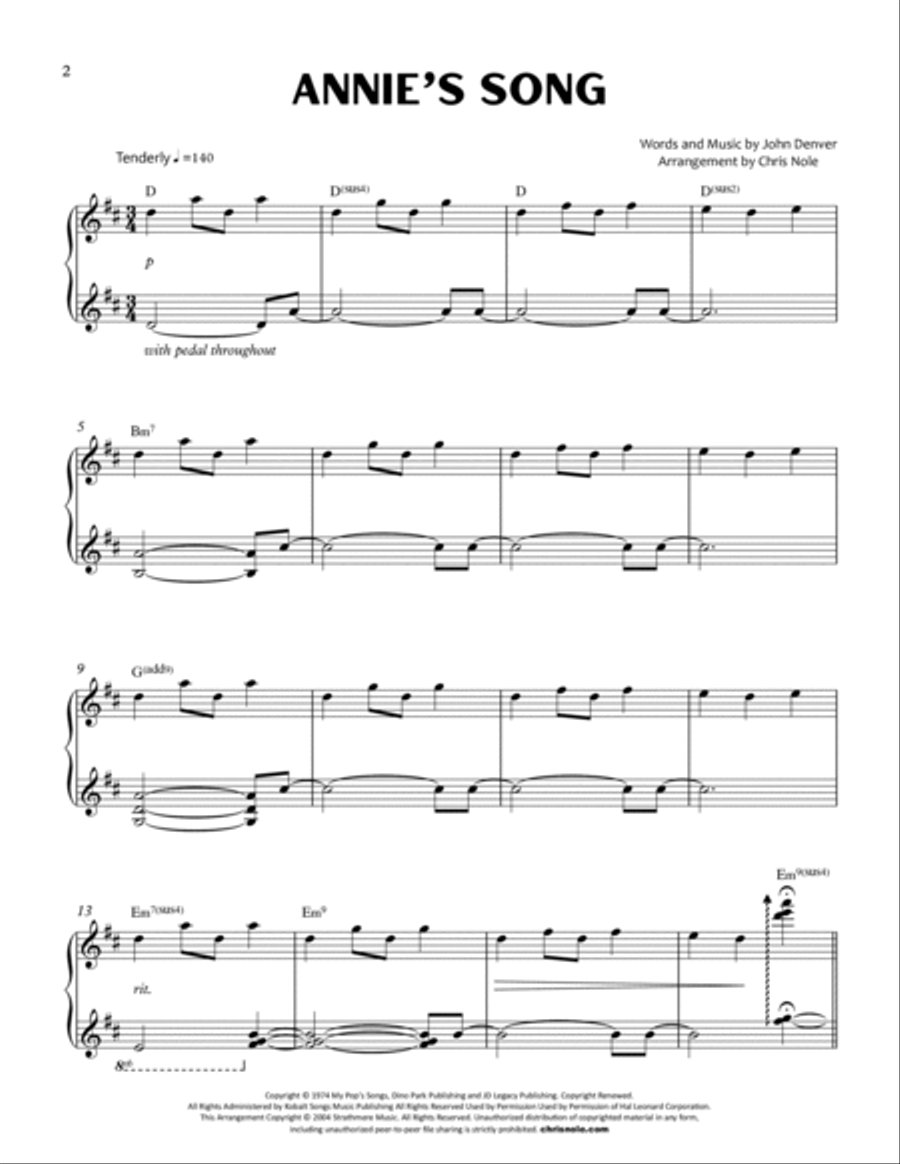 Annie's Song Piano Solo scores gallery preview page 2