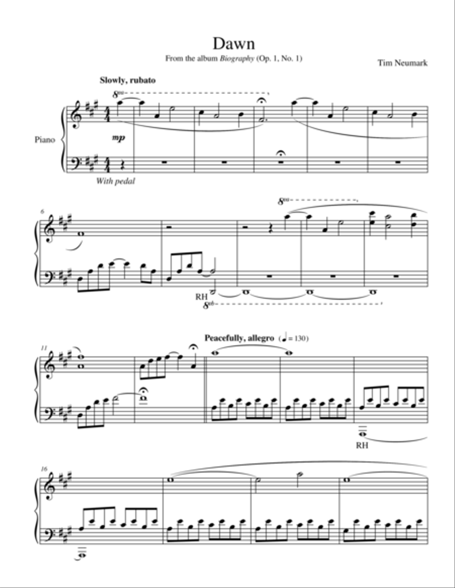 Dawn Piano Solo scores gallery preview page 1