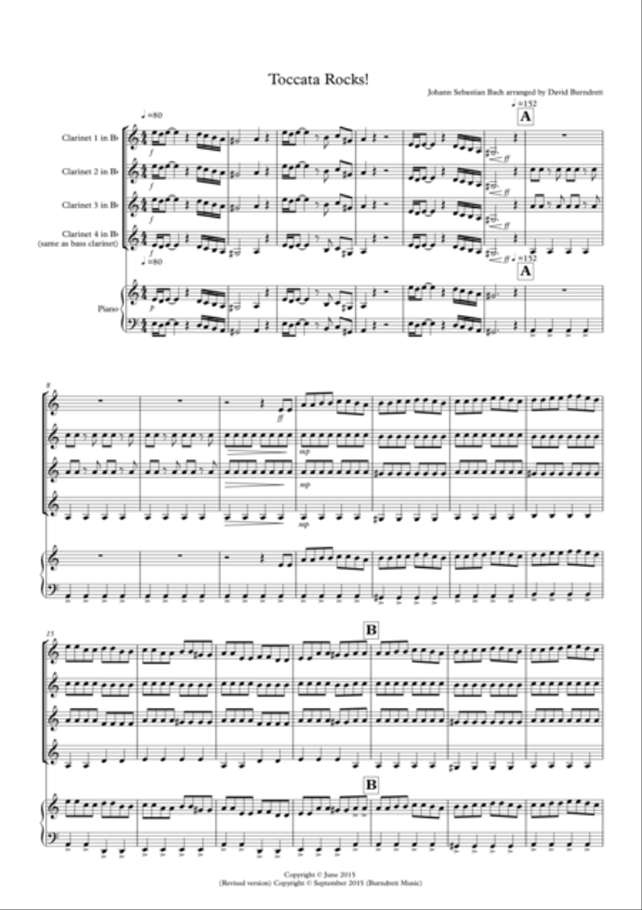 Toccata by Bach Rocks! for Clarinet Quartet Clarinet Quartet scores gallery preview page 1