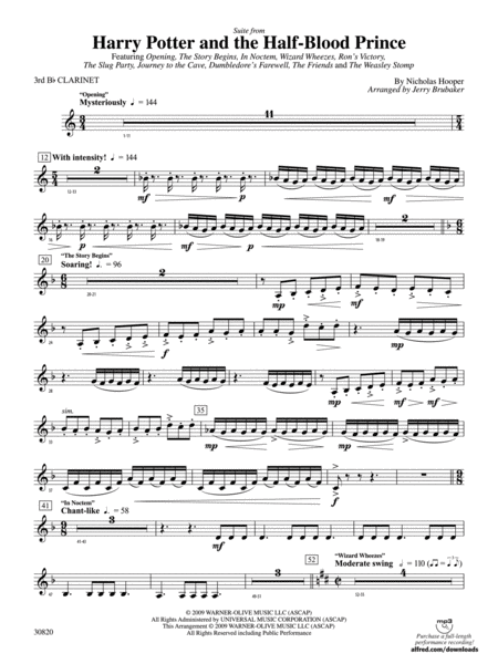 Harry Potter and the Half-Blood Prince, Suite from: 3rd B-flat Clarinet