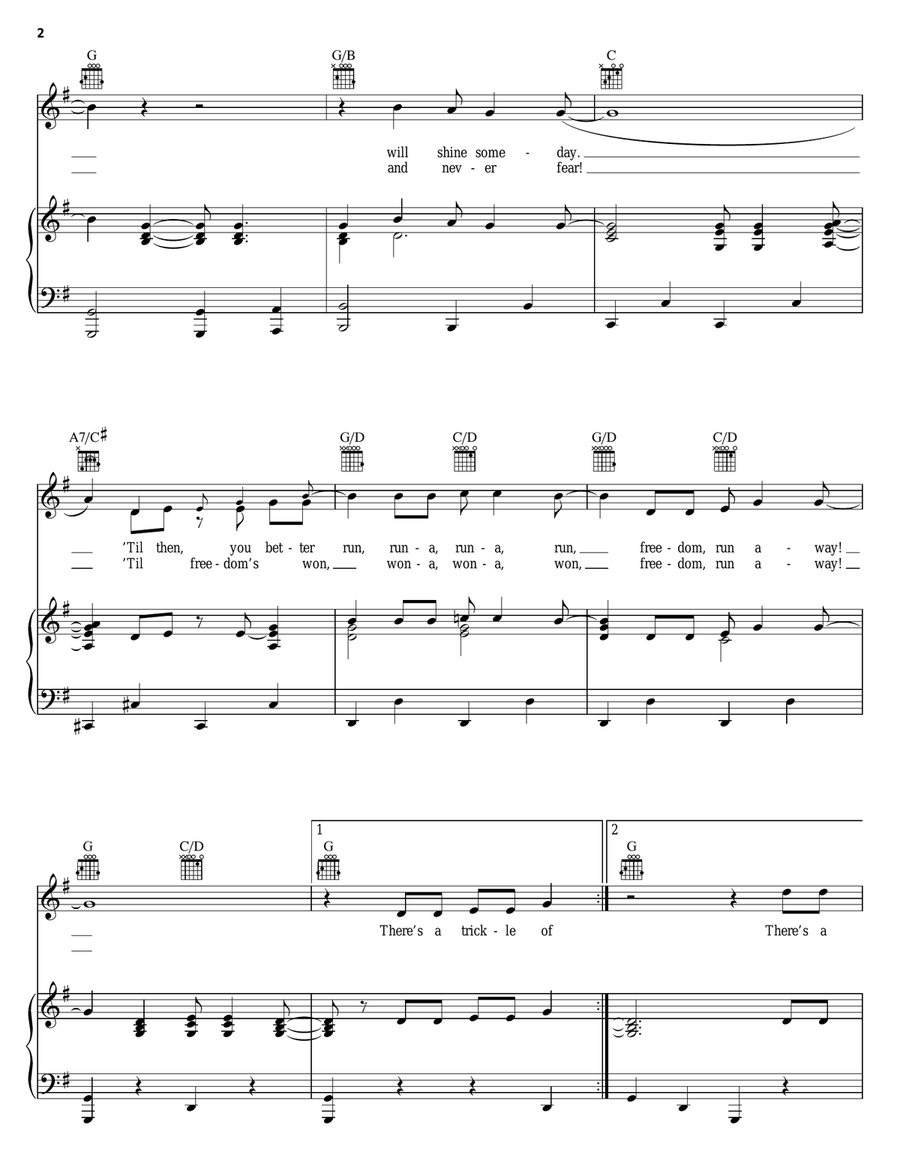 Run, Freedom, Run! Piano, Vocal, Guitar scores gallery preview page 2