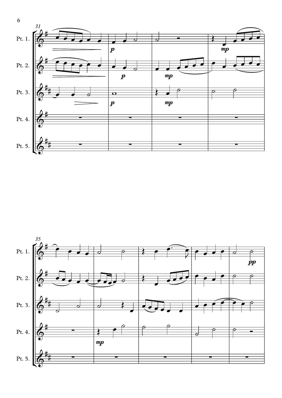 Monteverdi Second Book of Madrigals - No 14 Ecco mormorar l'onde Brass Ensemble scores gallery preview page 6