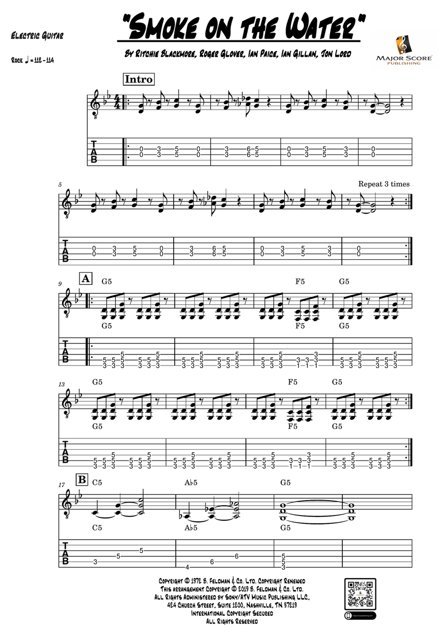 Smoke On The Water Guitar Tablature scores gallery preview page 1
