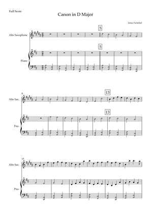 Canon in D Major (Johann Pachelbel) for Alto Saxophone Solo and Piano Accompaniment