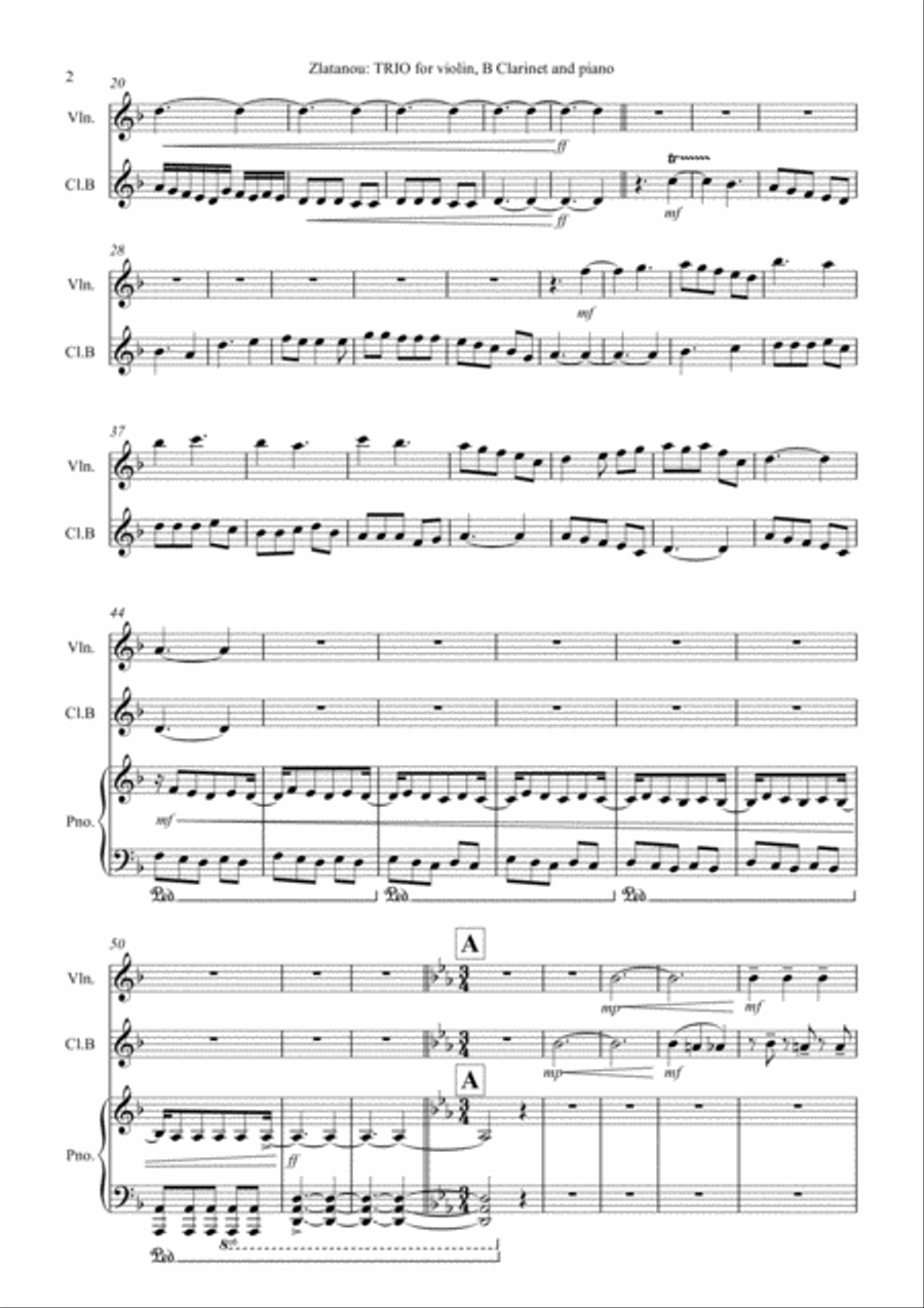 TRIO for violin, Clarinet in B and piano Clarinet scores gallery preview page 2