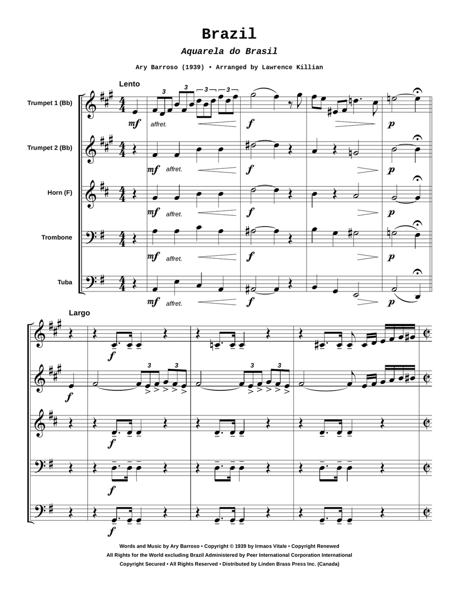 Aquarela Brasileira (aquarela Do Brasil) (brasil) Brass Quintet scores gallery preview page 3