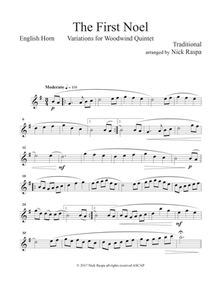 The First Noel (Variations for WW Quintet - fl ca cl F hrn. ban) English Horn part