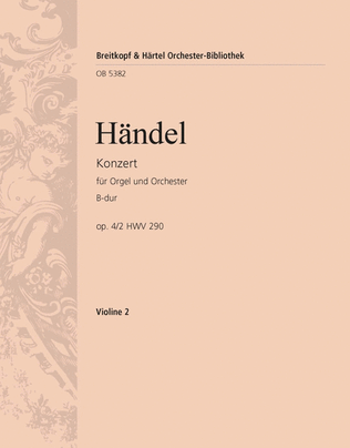 Book cover for Organ Concerto (No. 2) in B flat major Op. 4/2 HWV 290