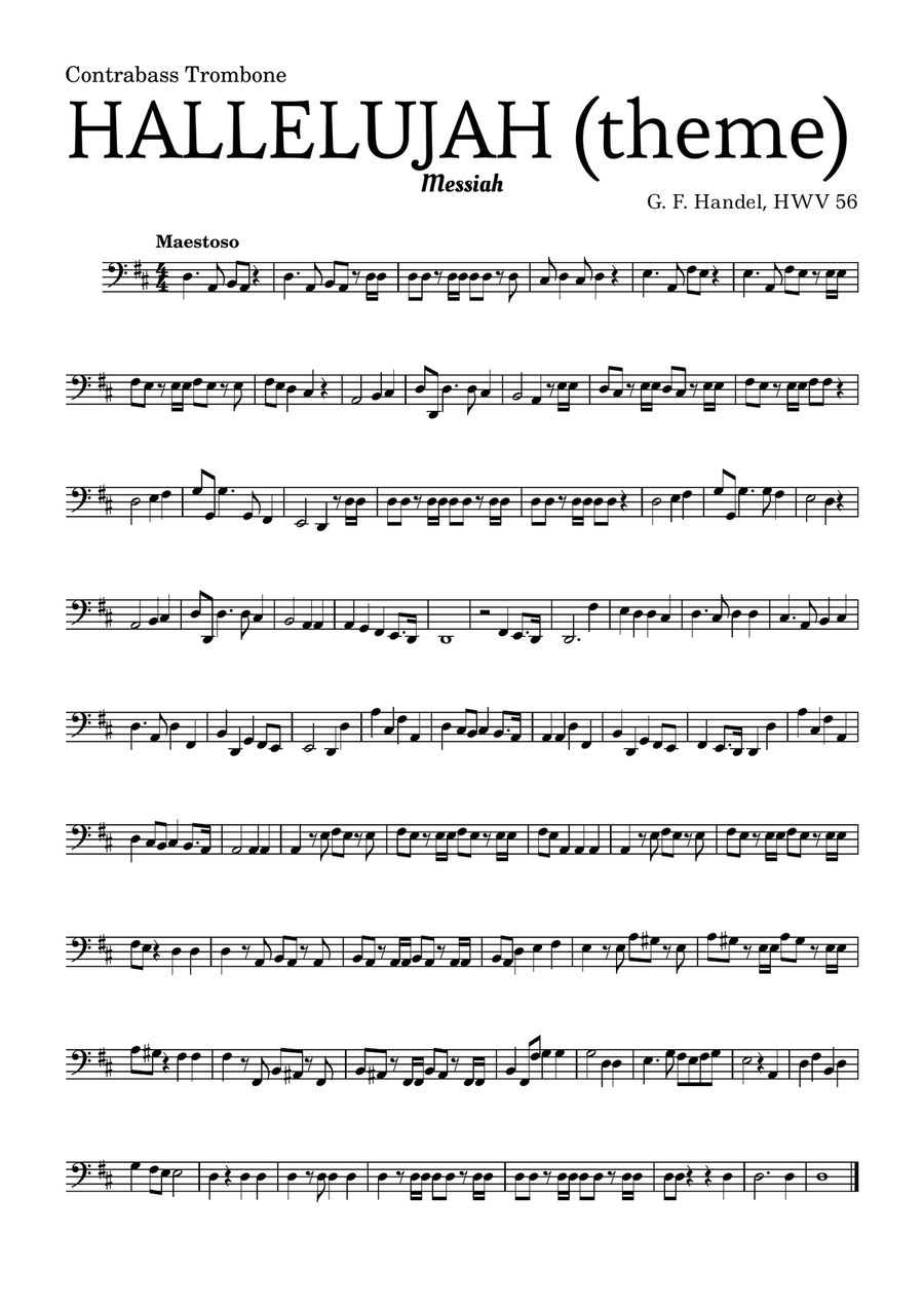 Aleluia (HALLELUJAH), of the Messiah - for Contrabass Trombone and accompaniment Piano, Vocal scores gallery preview page 1
