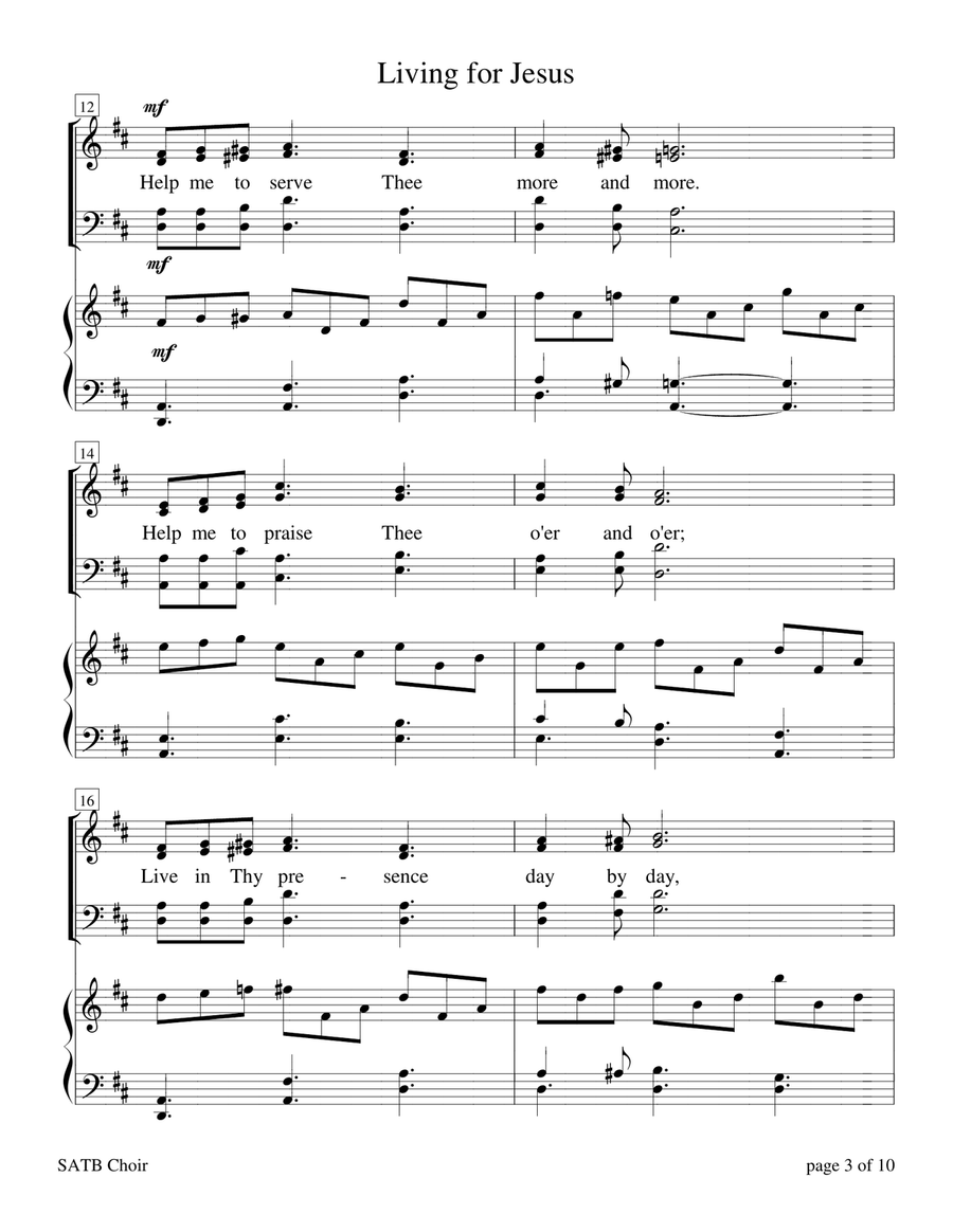 Living for Jesus (for SATB choir with Piano Accompaniment) 4-Part scores gallery preview page 3
