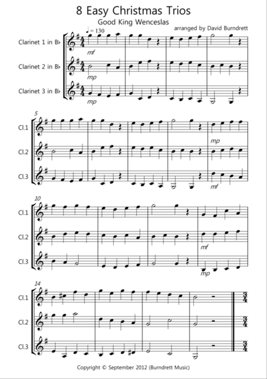 8 Easy Christmas Trios for Clarinet Clarinet Solo scores gallery preview page 1