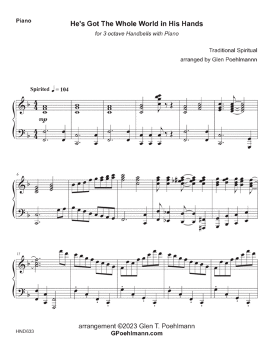 HE'S GOT THE WHOLE WORLD IN HIS HANDS - 3 Octave Handbells with Piano (Grade 3 & 3+) 3-Octaves scores gallery preview page 6
