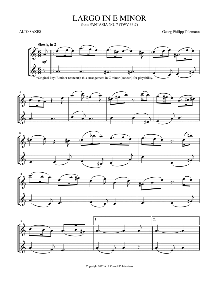 Largo in E Minor (from Fantasia No. 7) Woodwind Duet scores gallery preview page 1