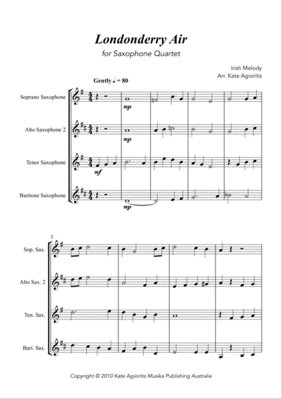 Londonderry Air (Danny Boy) - Jazz Arrangement for Saxophone Quartet Saxophone Quartet scores gallery preview page 3