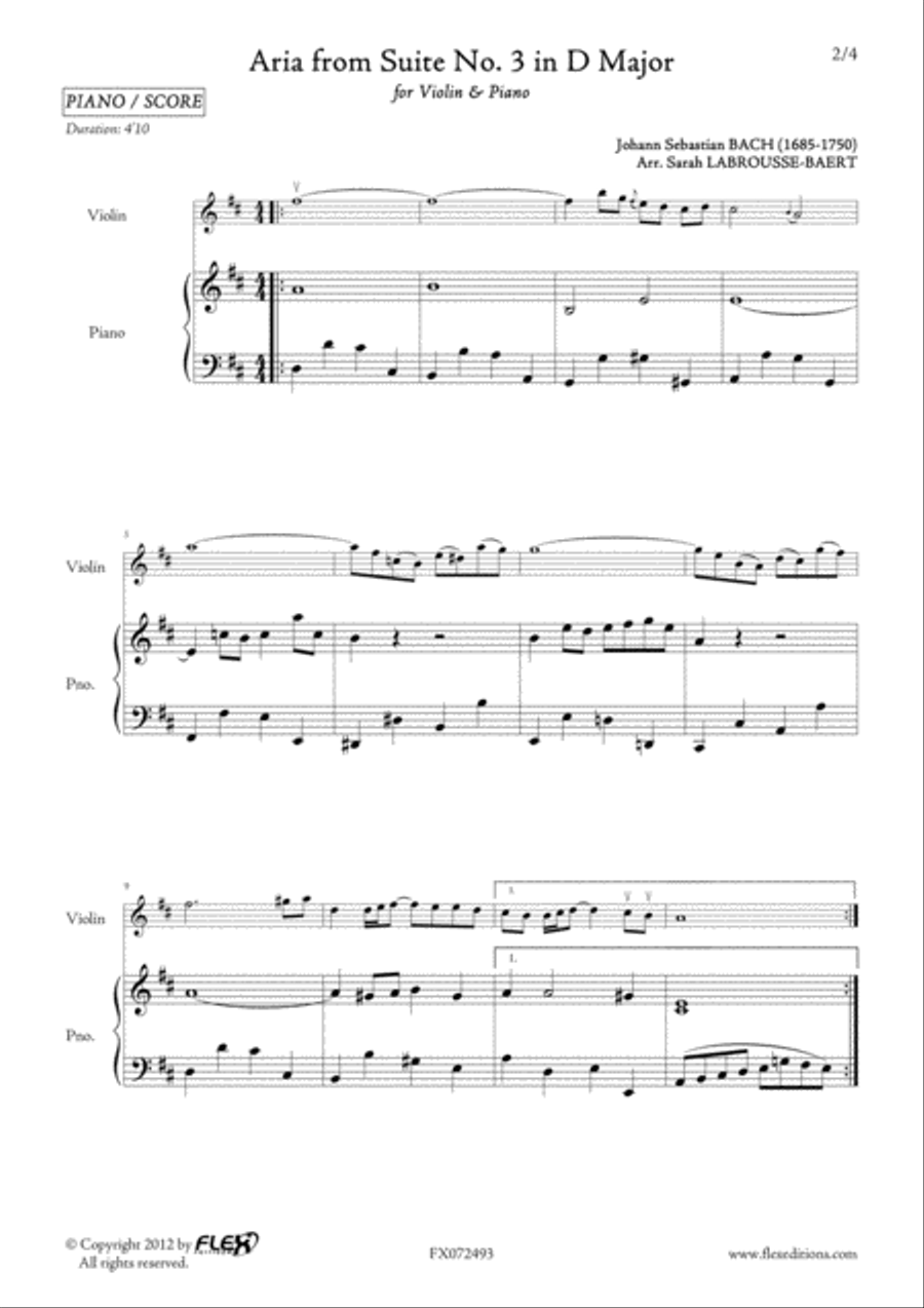 Aria from Suite No. 3 in D Major Violin Solo scores gallery preview page 2