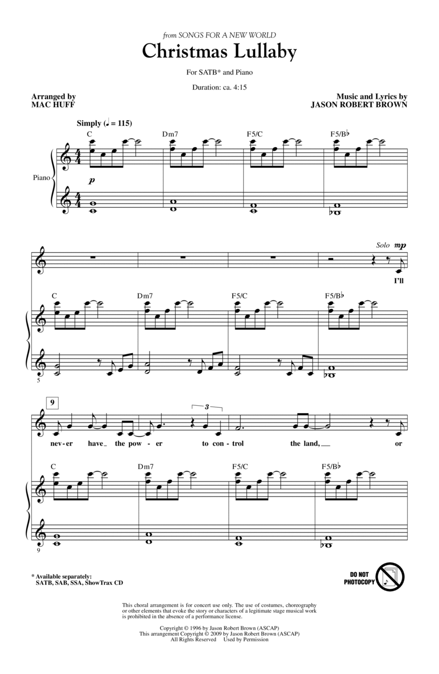Christmas Lullaby (from Songs for a New World) (arr. Mac Huff) 4-Part scores gallery preview page 1