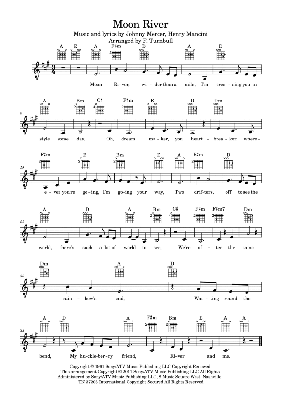 Moon River Moon River Piano, Vocal, Guitar scores gallery preview page 1