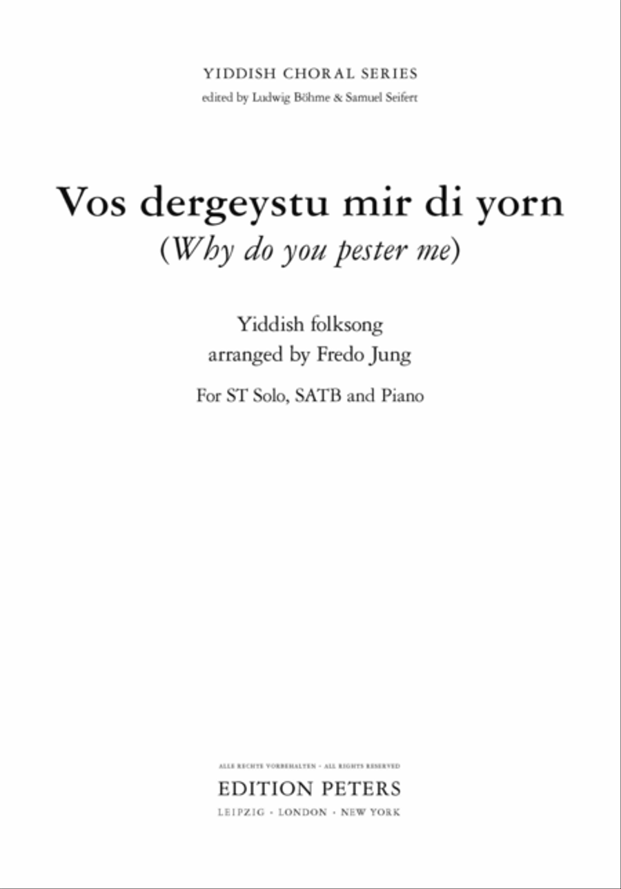Vos dergeystu mir di yorn (Why do you pester me) 4-Part scores gallery preview page 2