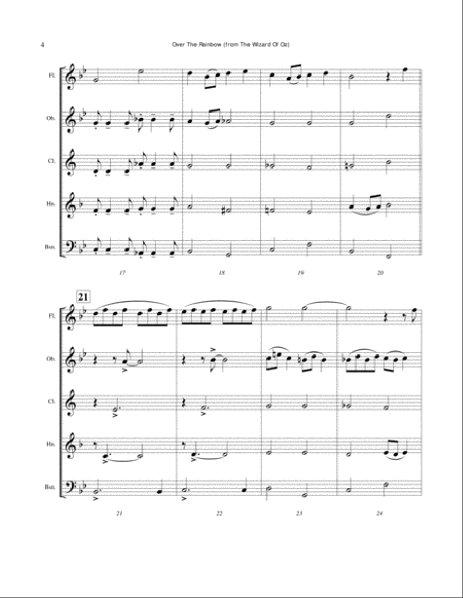 Over The Rainbow (from The Wizard Of Oz) Woodwind Quintet scores gallery preview page 4